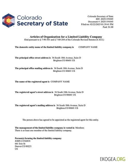 États Unis Colorado articles de l'organisation Modèle Word et PDF, version 2